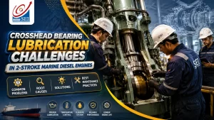 Read more about the article Crosshead Bearing Lubrication Challenges in 2-Stroke Marine Diesel Engines: Common Problems, Root Causes, Solutions & Best Maintenance Practices